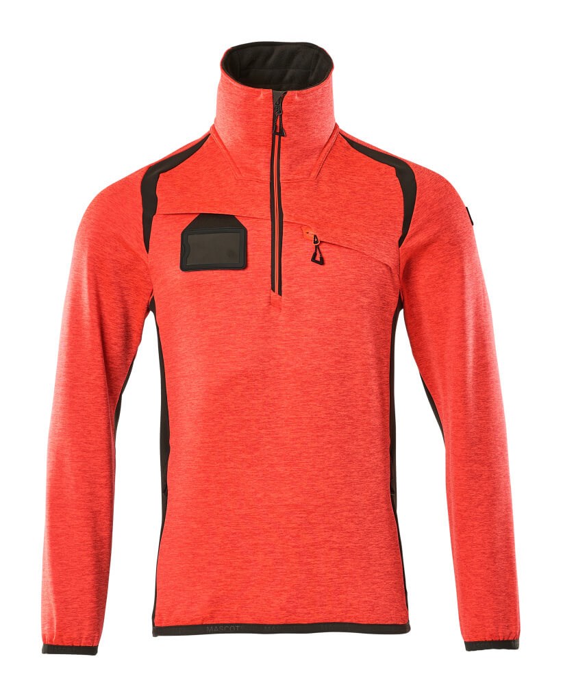 Fleecetrui met korte rits - hi-vis rood/donkerantraciet