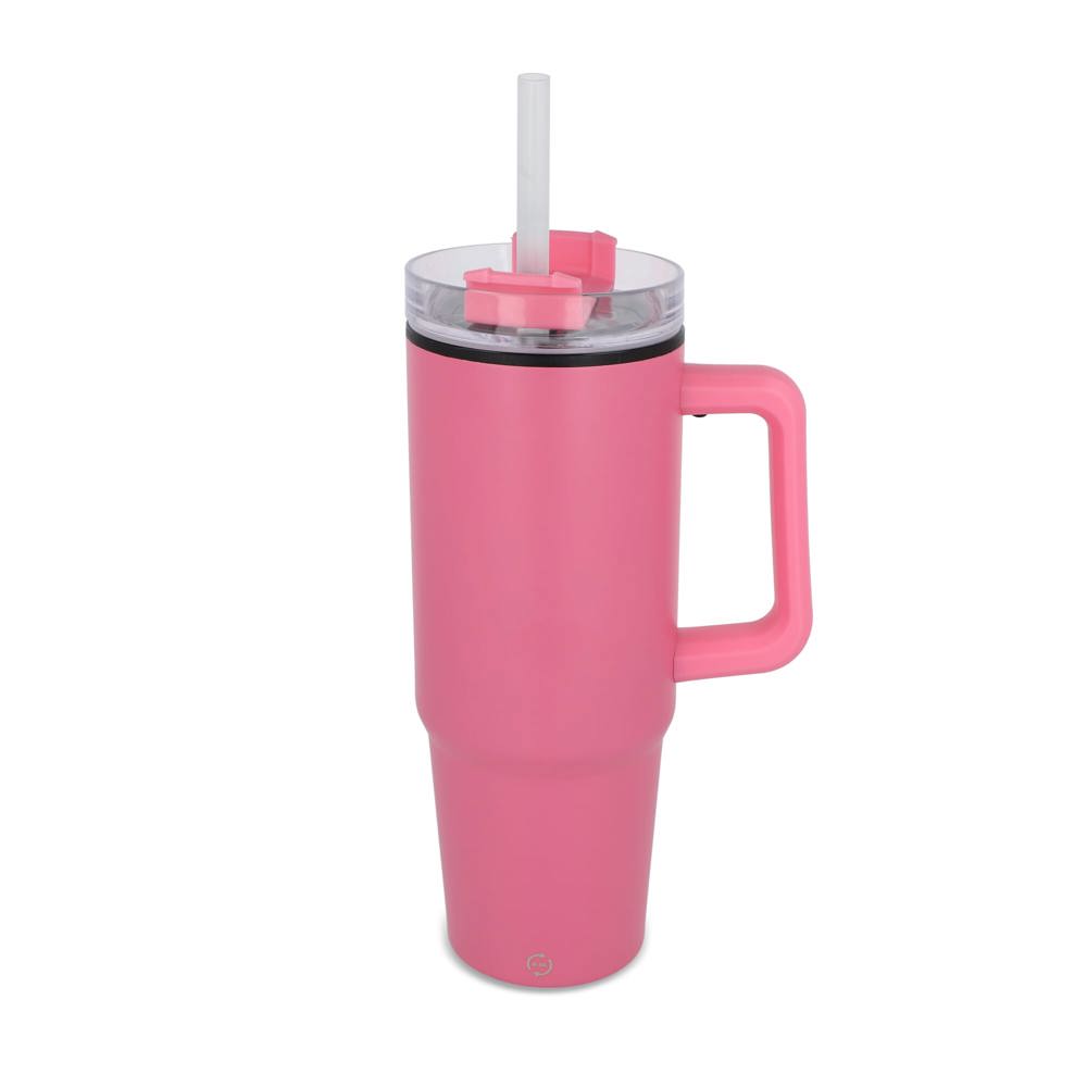 Miami beker met handvat en rietje 800ml - Roze