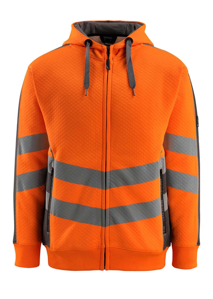 Capuchontrui met rits - hi-vis oranje/donkerantraciet