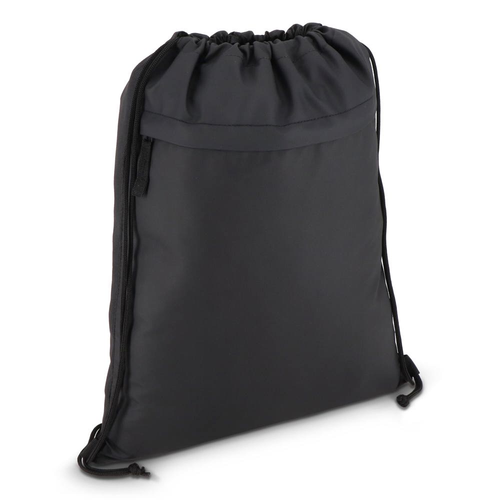 PU gecoorde 600D gerecycled PET trekkoordtas 33 x 42 cm - Zwart