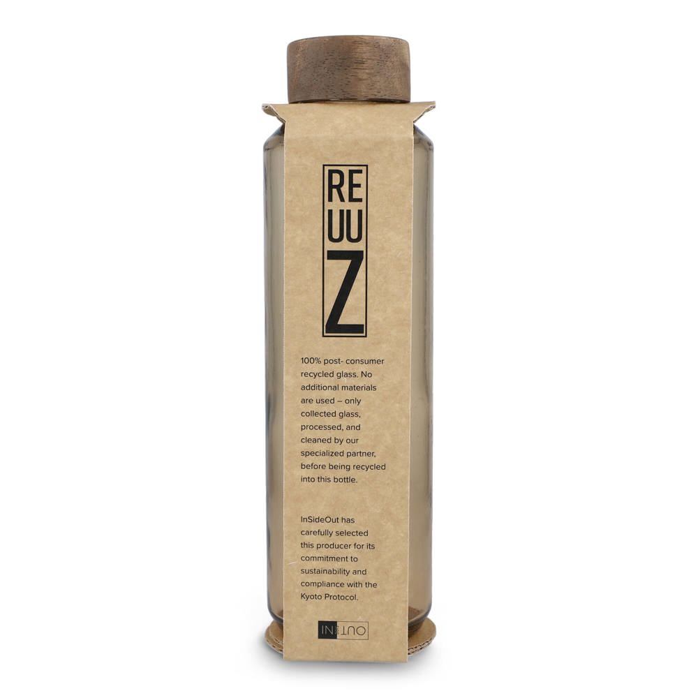 InSideOut Gerecyclede glazen Waterfles ReuuZ met houten dop 650 ml