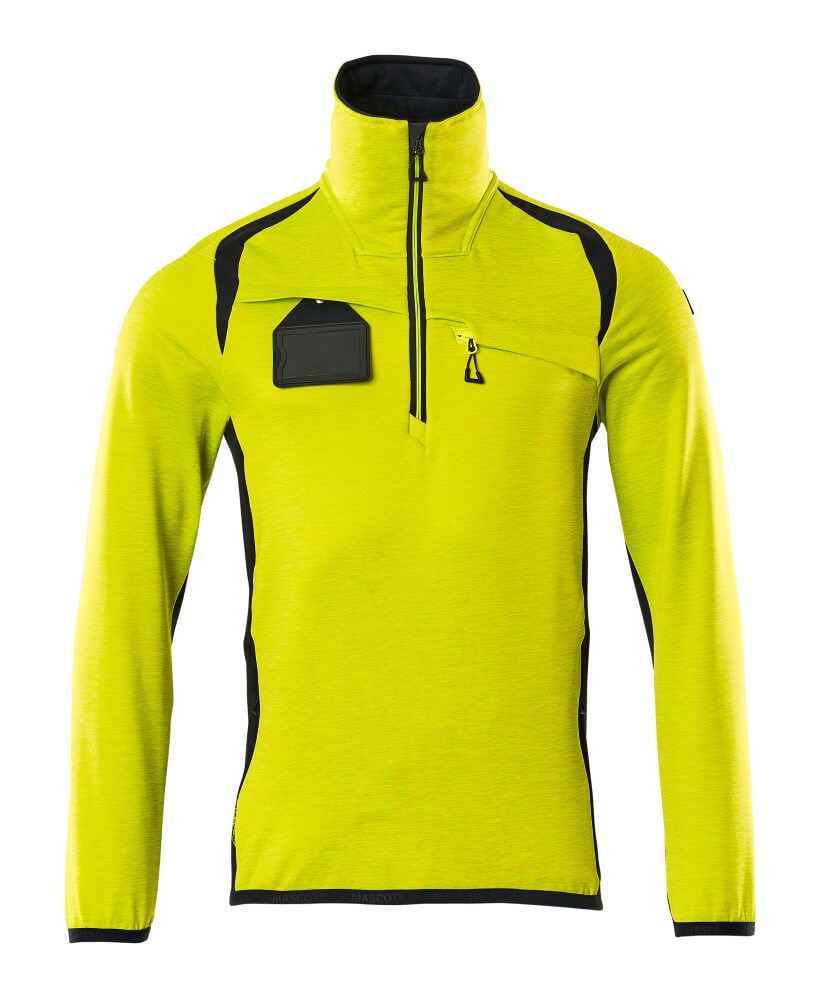 Fleecetrui met korte rits - hi-vis geel/donkermarine