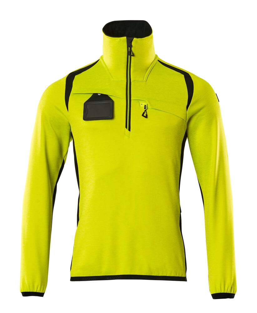 Fleecetrui met korte rits - hi-vis geel/zwart