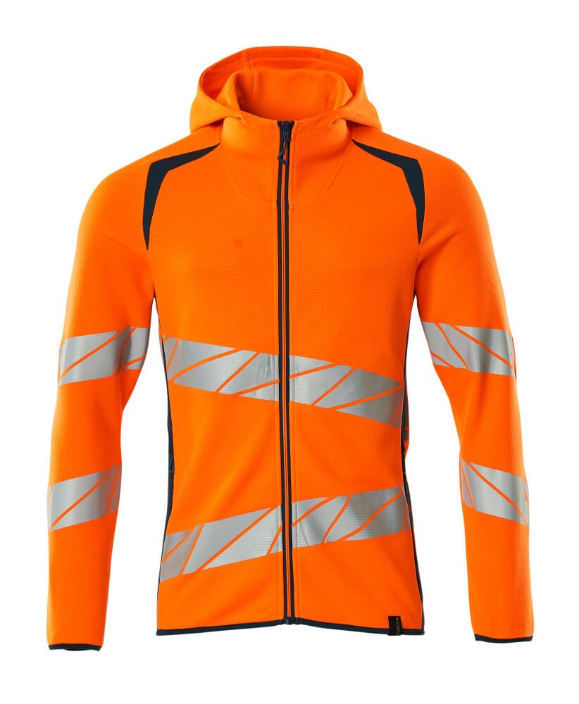 Capuchontrui met rits - hi-vis oranje/donkerpetrol