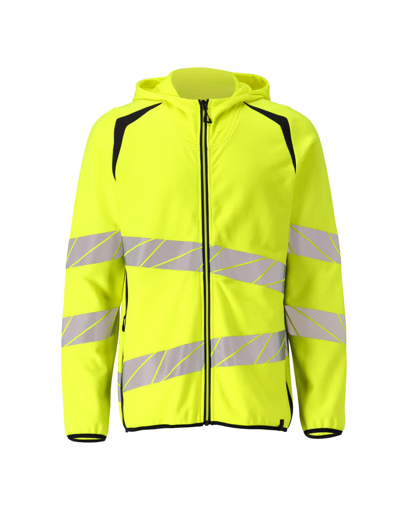 Capuchontrui met rits - hi-vis geel/donkermarine