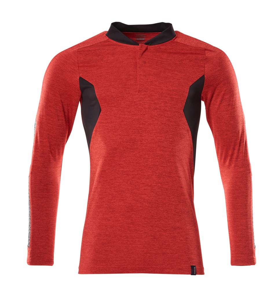Poloshirt, met lange mouwen - signaalrood-gemêleerd/zwart