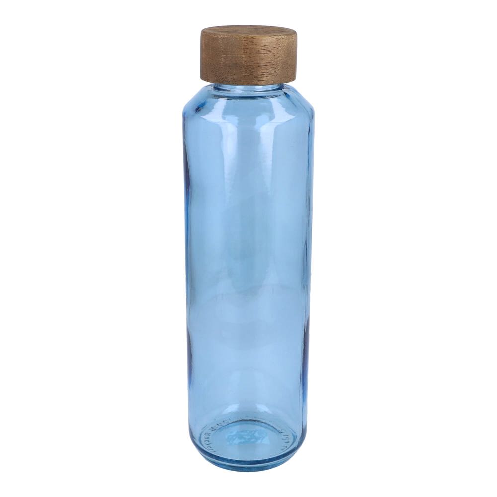 InSideOut Gerecyclede glazen Waterfles ReuuZ met houten dop 650 ml - Transparant / Lichtblauw