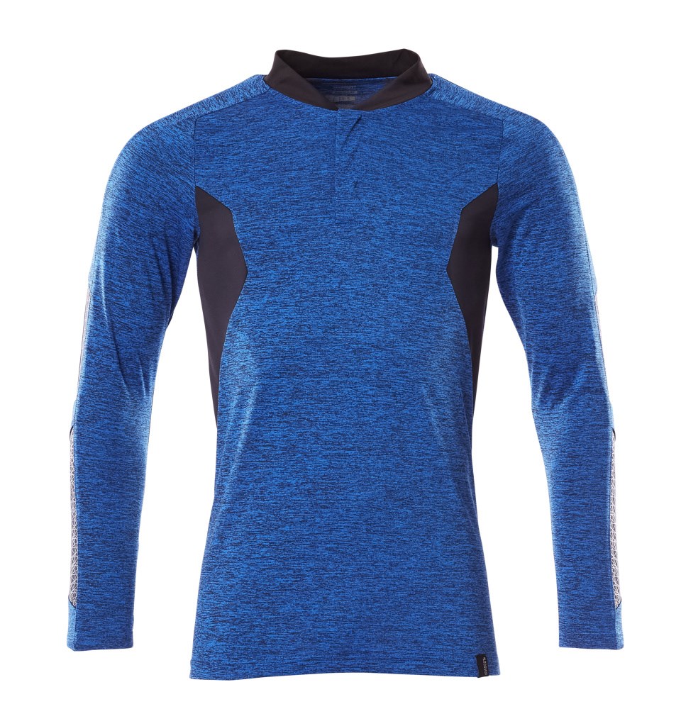 Poloshirt, met lange mouwen - helder blauw-gemêleerd/donkermarine