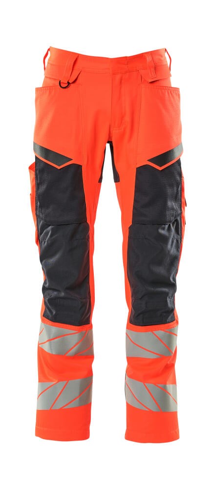 Broek met kniezakken - hi-vis rood/donkermarine