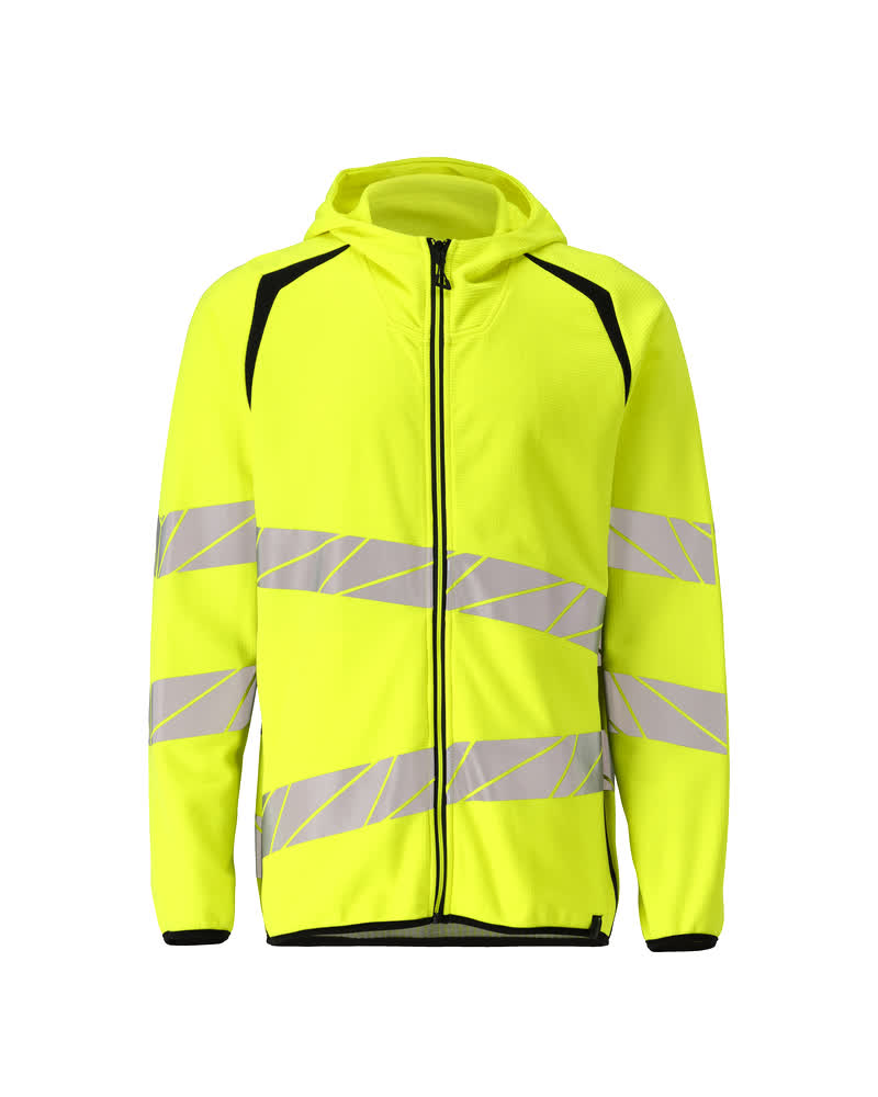 Capuchontrui met rits - hi-vis geel/zwart