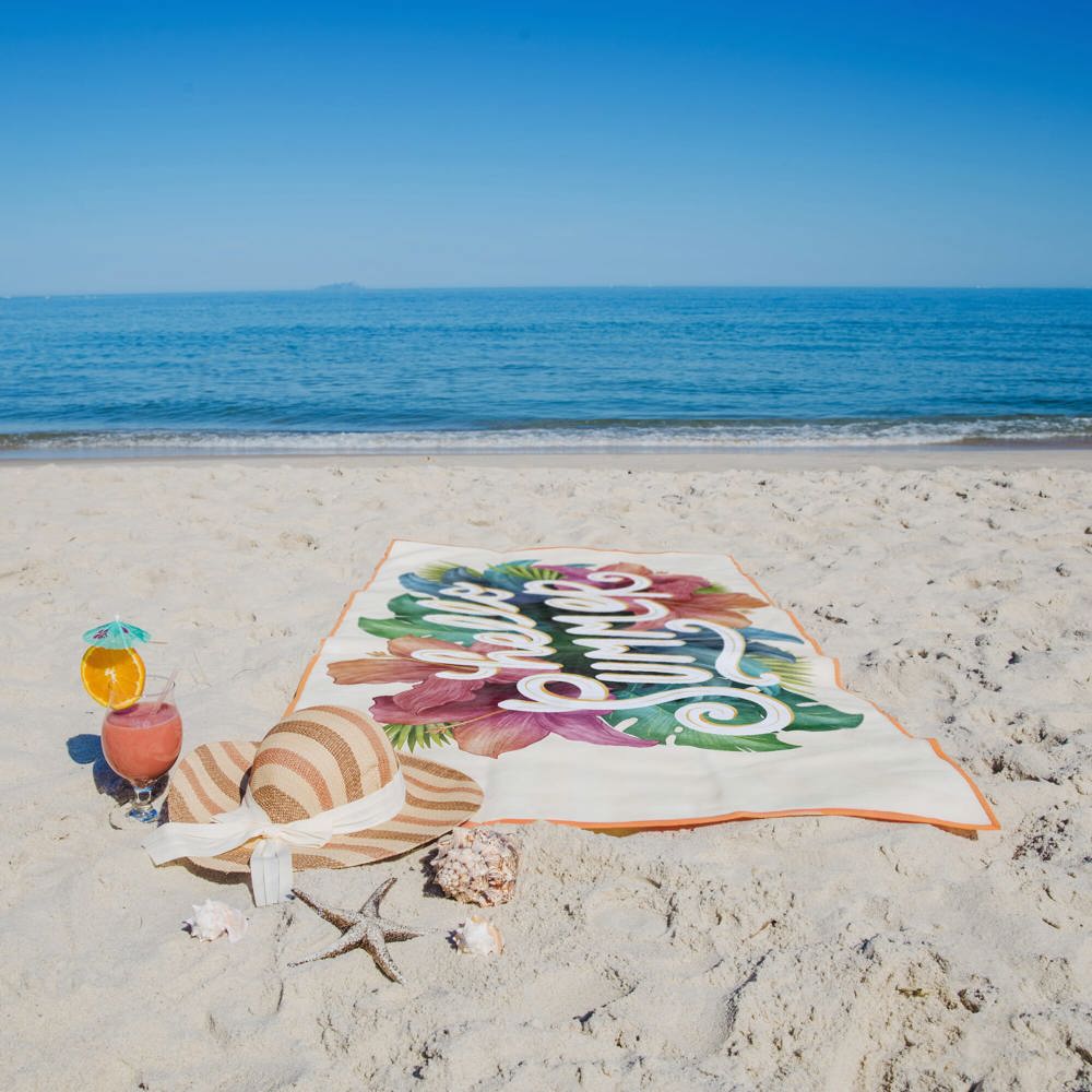 R-PET sneldrogende strandlaken 100x180cm met opbergzak (200g/m²) sublimatie