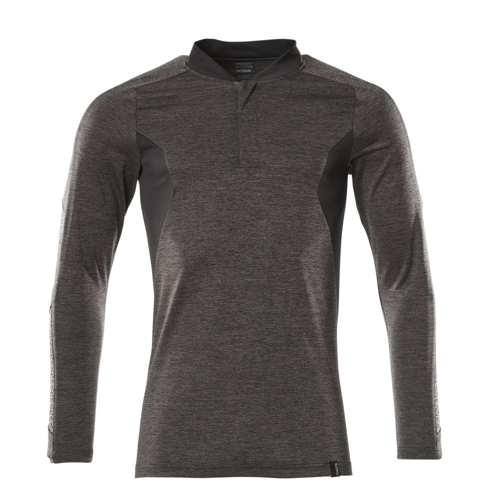 Poloshirt, met lange mouwen - donkerantraciet-gemêleerd/zwart