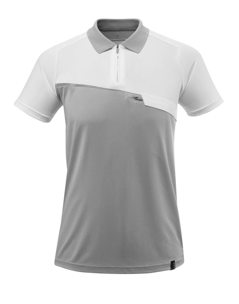 Poloshirt met borstzak - grijs-gemêleerd/wit