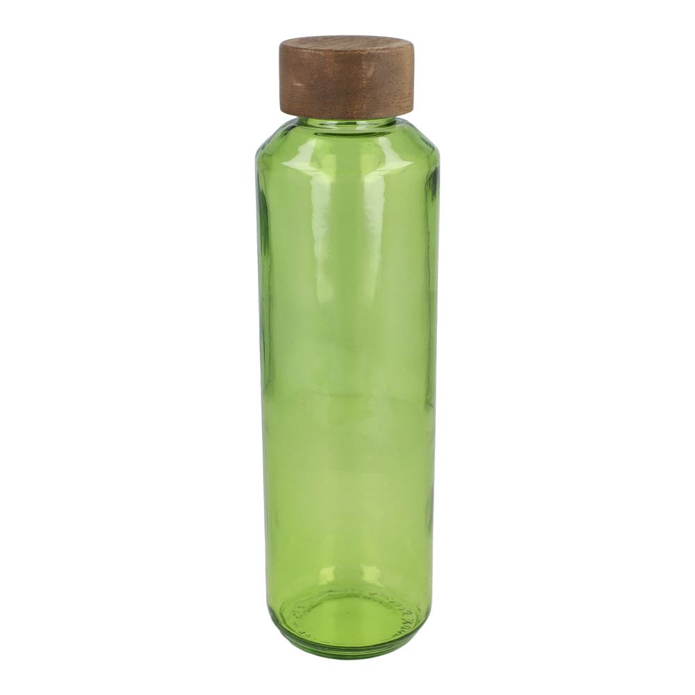 InSideOut Gerecyclede glazen Waterfles ReuuZ met houten dop 650 ml - Transparant / Lichtgroen