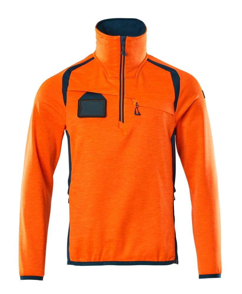 Fleecetrui met korte rits - hi-vis oranje/donkerpetrol