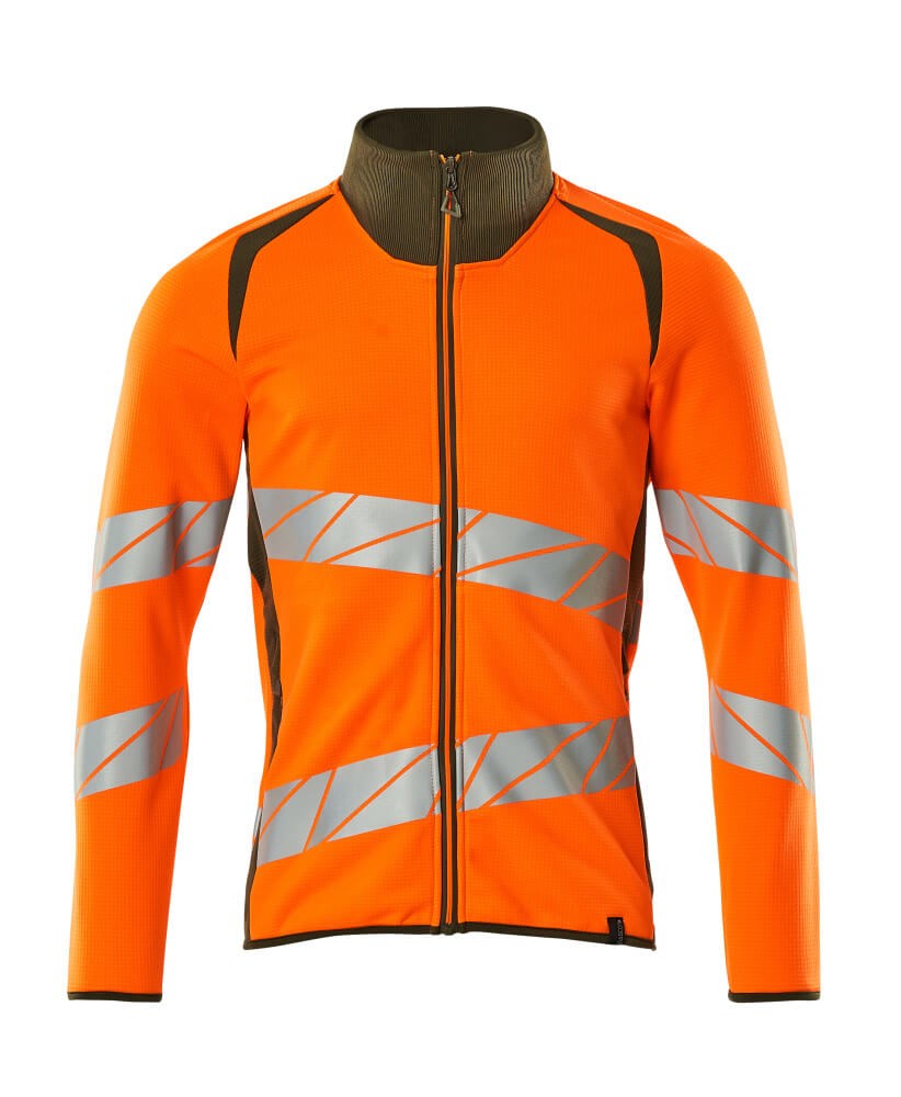 Sweatshirt met rits - hi-vis oranje/mosgroen