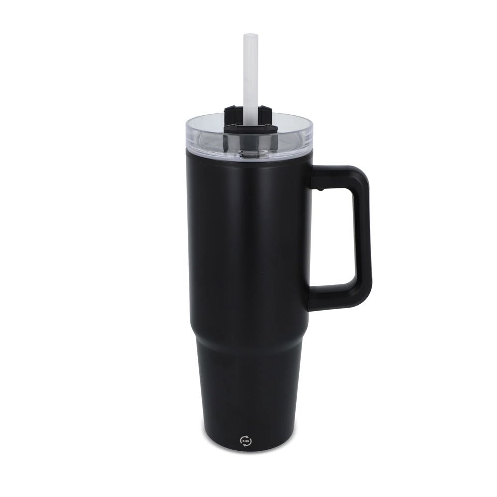 Miami beker met handvat en rietje 800ml - Zwart