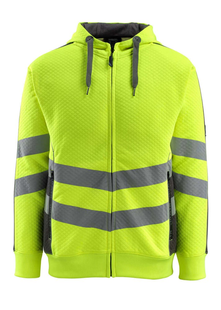 Capuchontrui met rits - hi-vis geel/donkerantraciet