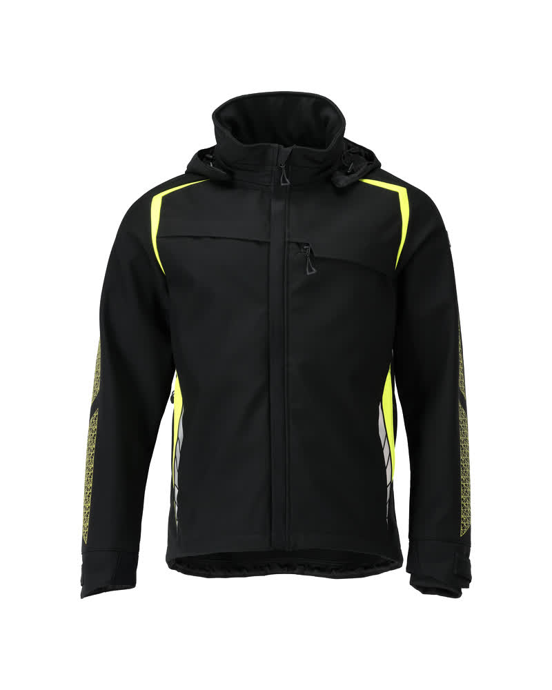 Softshell jas met capuchon - zwart/hi-vis geel