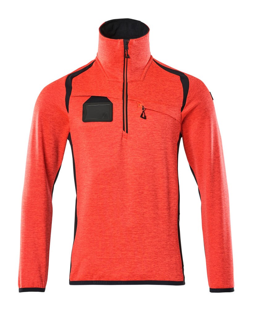 Fleecetrui met korte rits - hi-vis rood/donkermarine