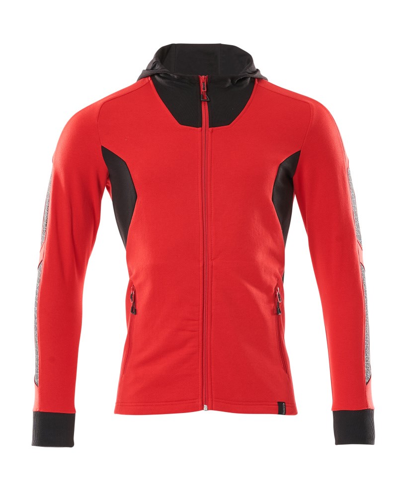 Capuchontrui met rits - signaalrood/zwart