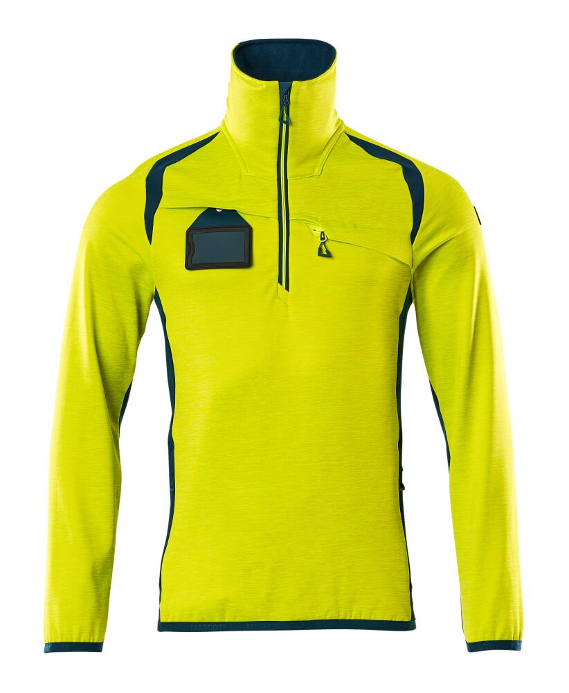 Fleecetrui met korte rits - hi-vis geel/donkerpetrol