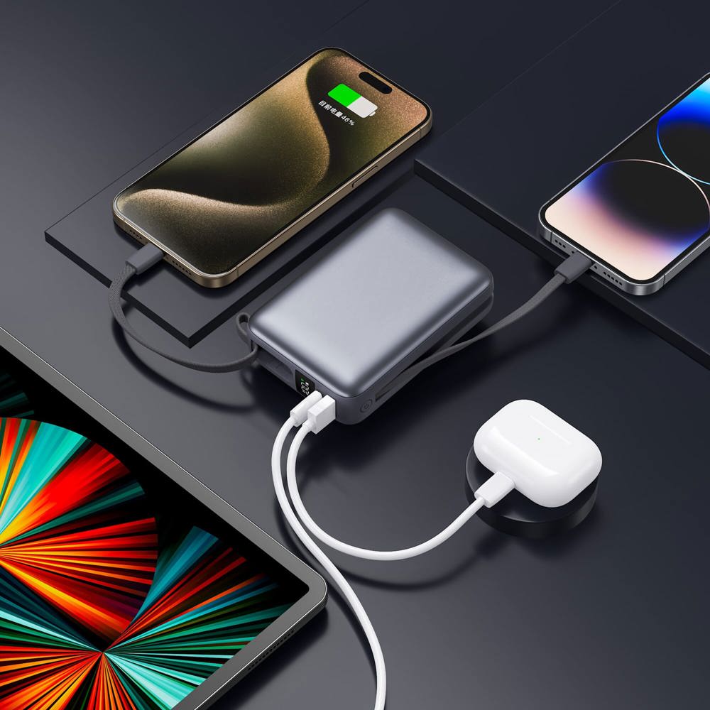 Nova Powerbank 22.5W Power Delivery met ingebouwde kabels 20000 mAh