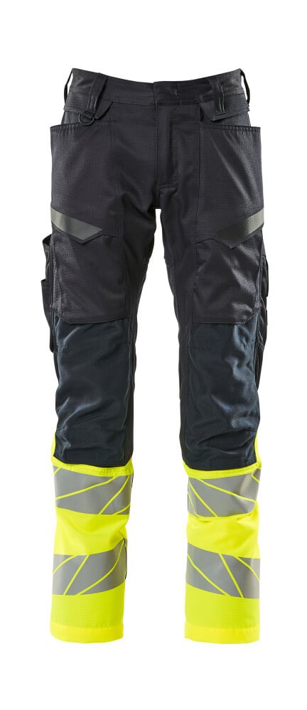 Broek met kniezakken - donkermarine/hi-vis geel