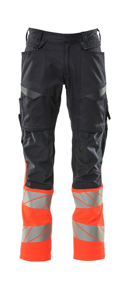 Broek met kniezakken - donkermarine/hi-vis rood