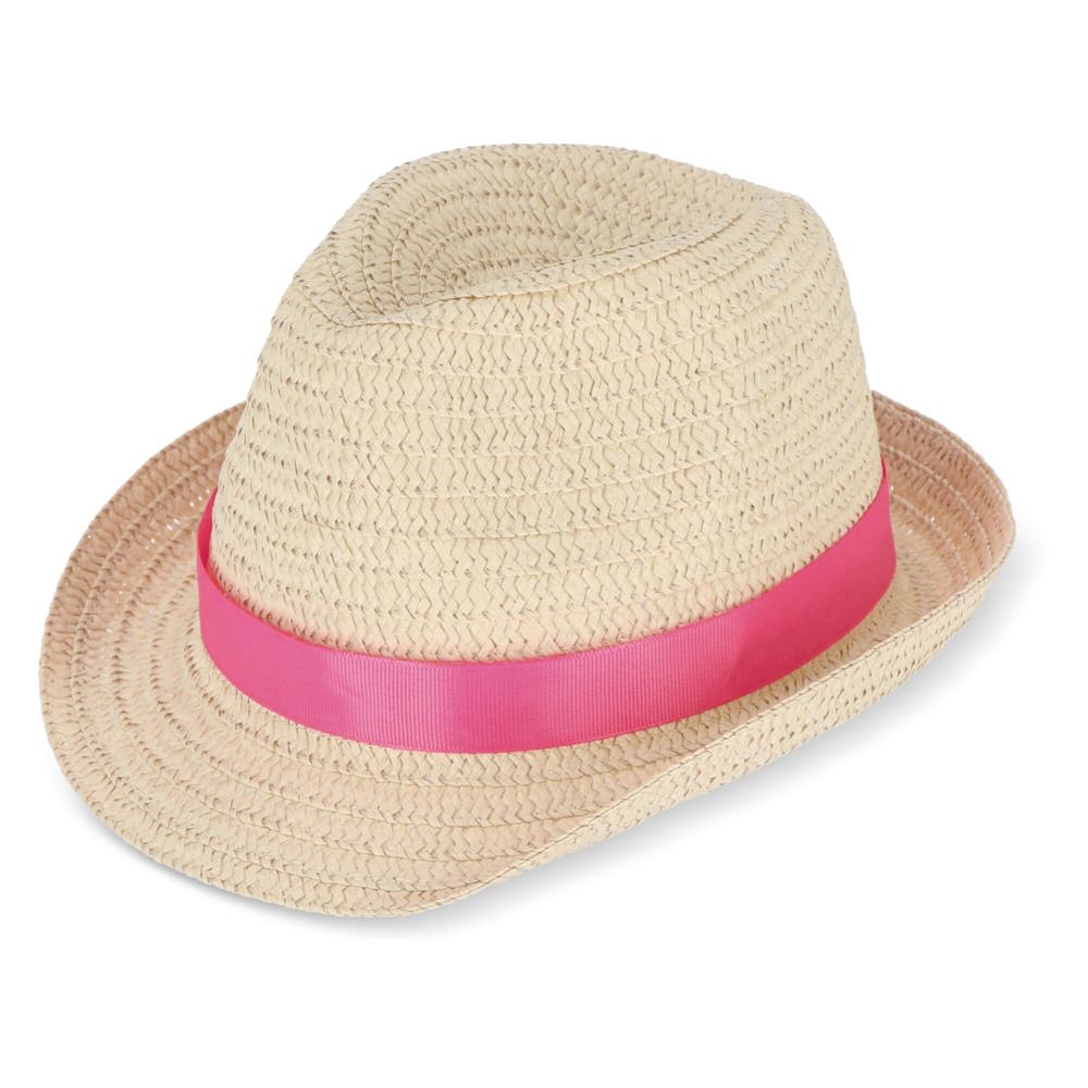 Strohoed met gekleurde band - Roze