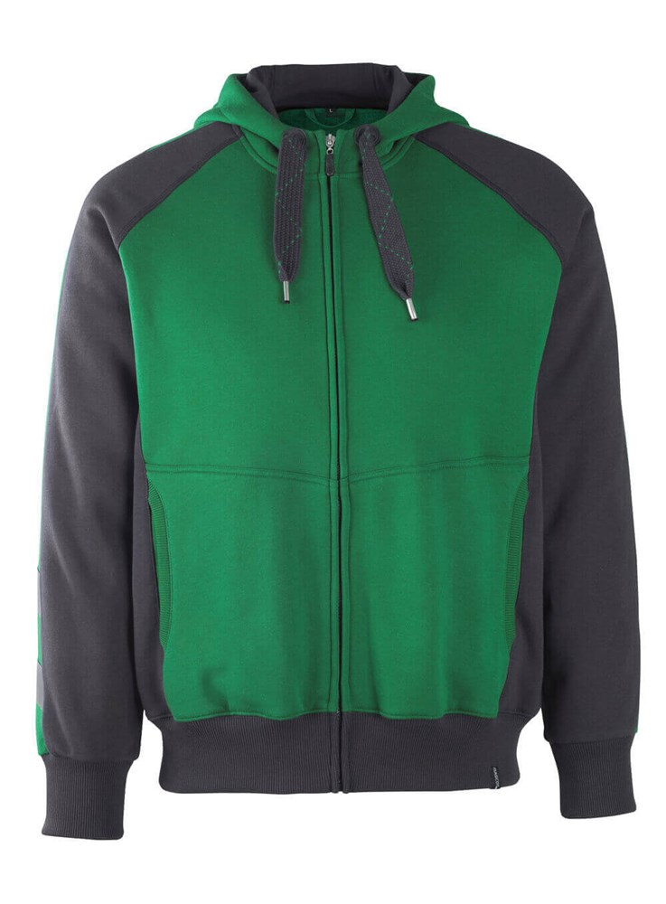Capuchontrui met rits - groen/zwart