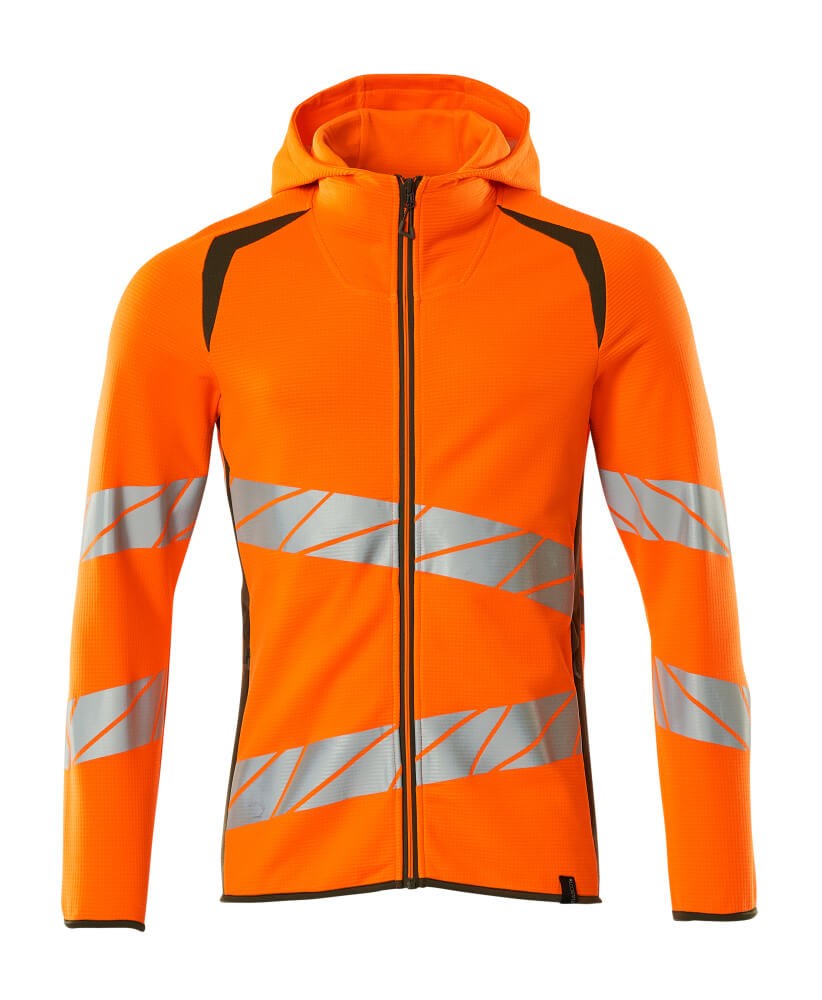 Capuchontrui met rits - hi-vis oranje/mosgroen