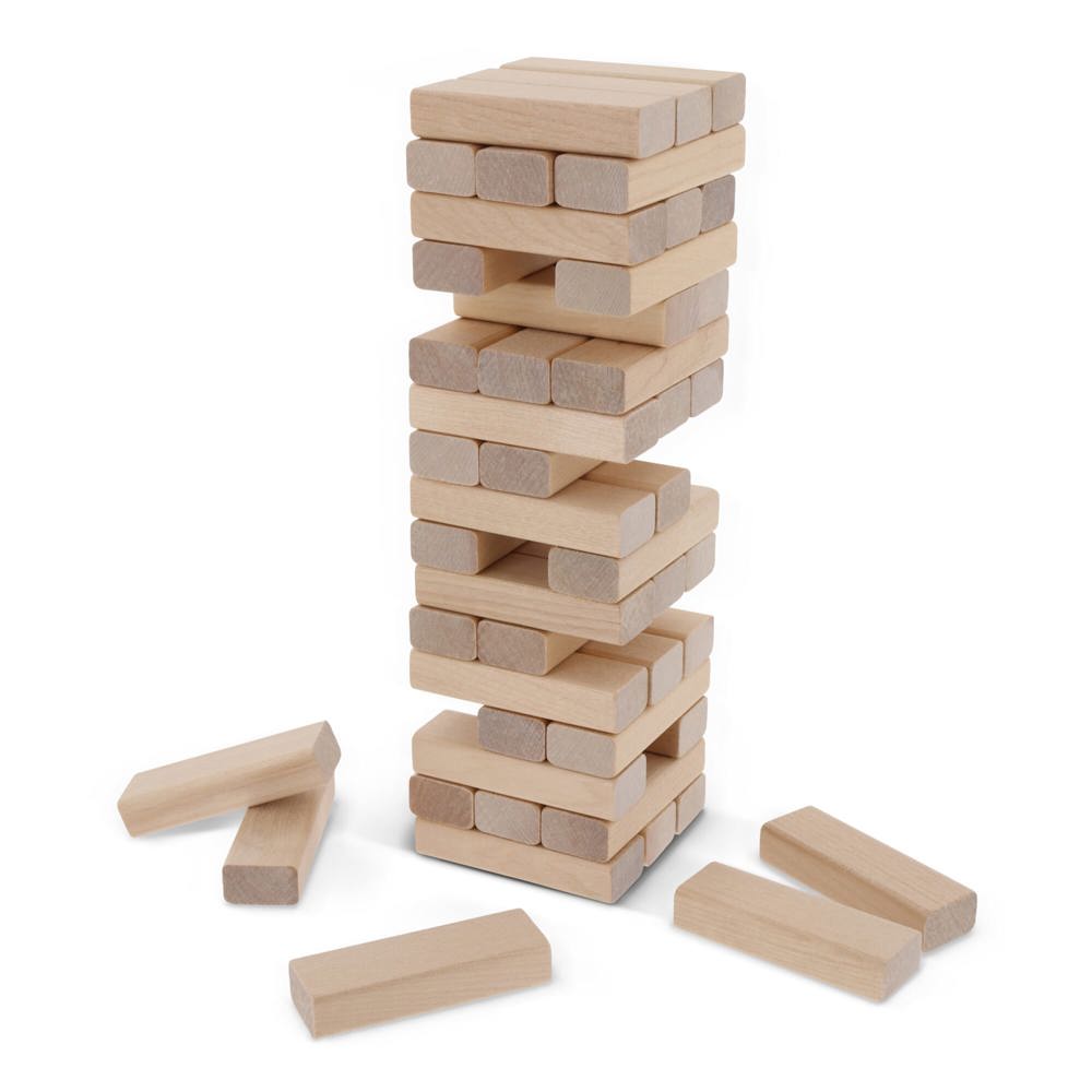Houten toren spel in katoenen etui