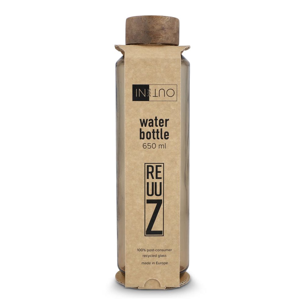 InSideOut Gerecyclede glazen Waterfles ReuuZ met houten dop 650 ml