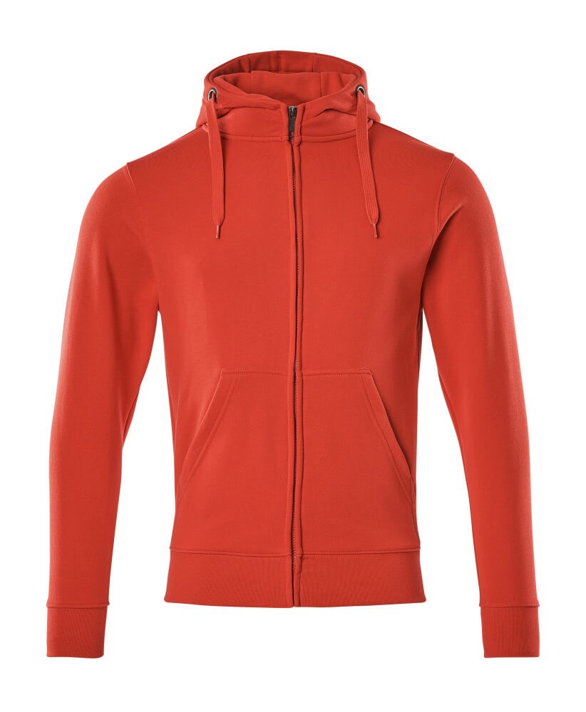 Capuchontrui met rits - signaalrood
