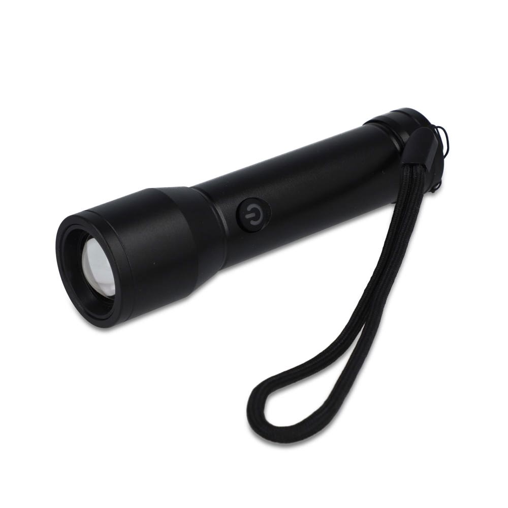 Oplaadbare IPX4-zaklamp van gerecycled aluminium - Zwart