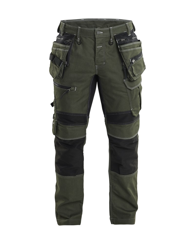 Werkbroek denim stretch X1900 - Donker herfstgroen/Zwart (4298)