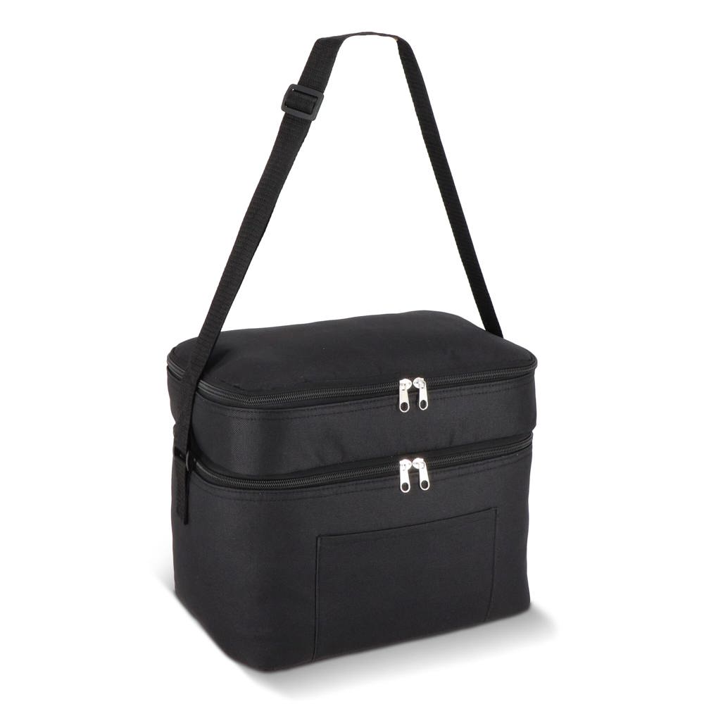 R-PET 600D koeltas met dubbele compartimenten, 30 x 20 x 24 cm, 12L - Zwart