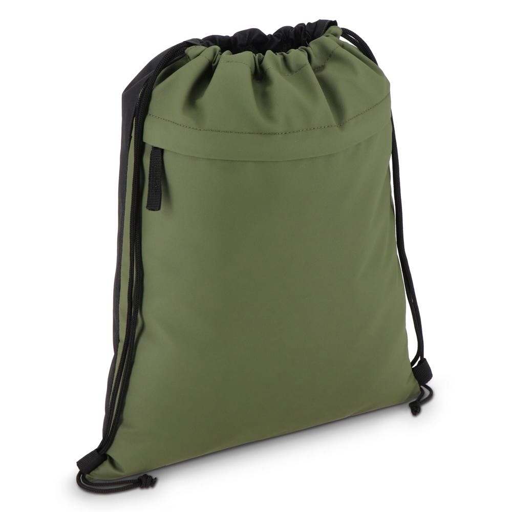 PU gecoorde 600D gerecycled PET trekkoordtas 33 x 42 cm - Olijfgroen