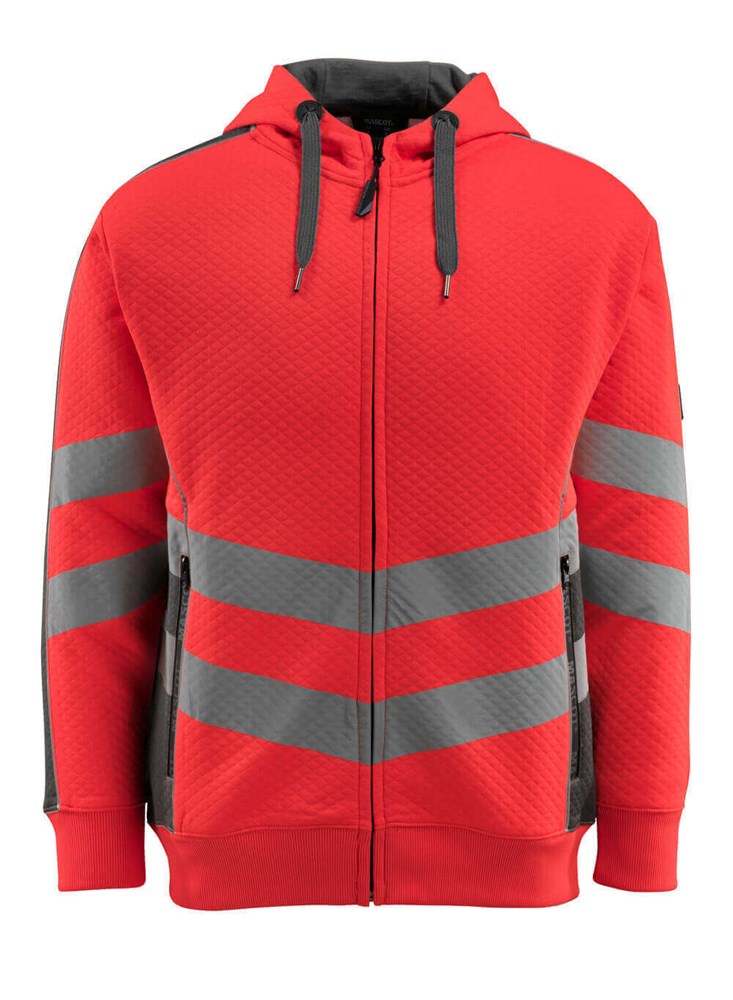 Capuchontrui met rits - hi-vis rood/donkerantraciet