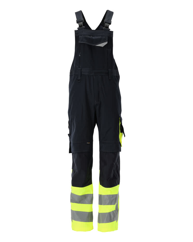 Amerikaanse overall met kniezakken - donkermarine/hi-vis geel
