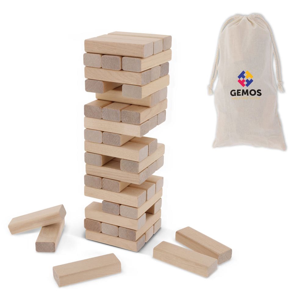 Houten toren spel in katoenen etui