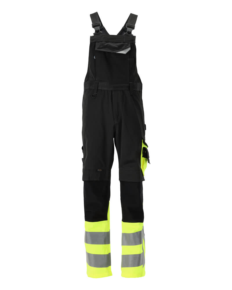 Amerikaanse overall met kniezakken - zwart/hi-vis geel