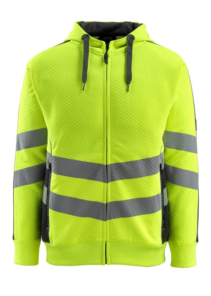 Capuchontrui met rits - hi-vis geel/zwart
