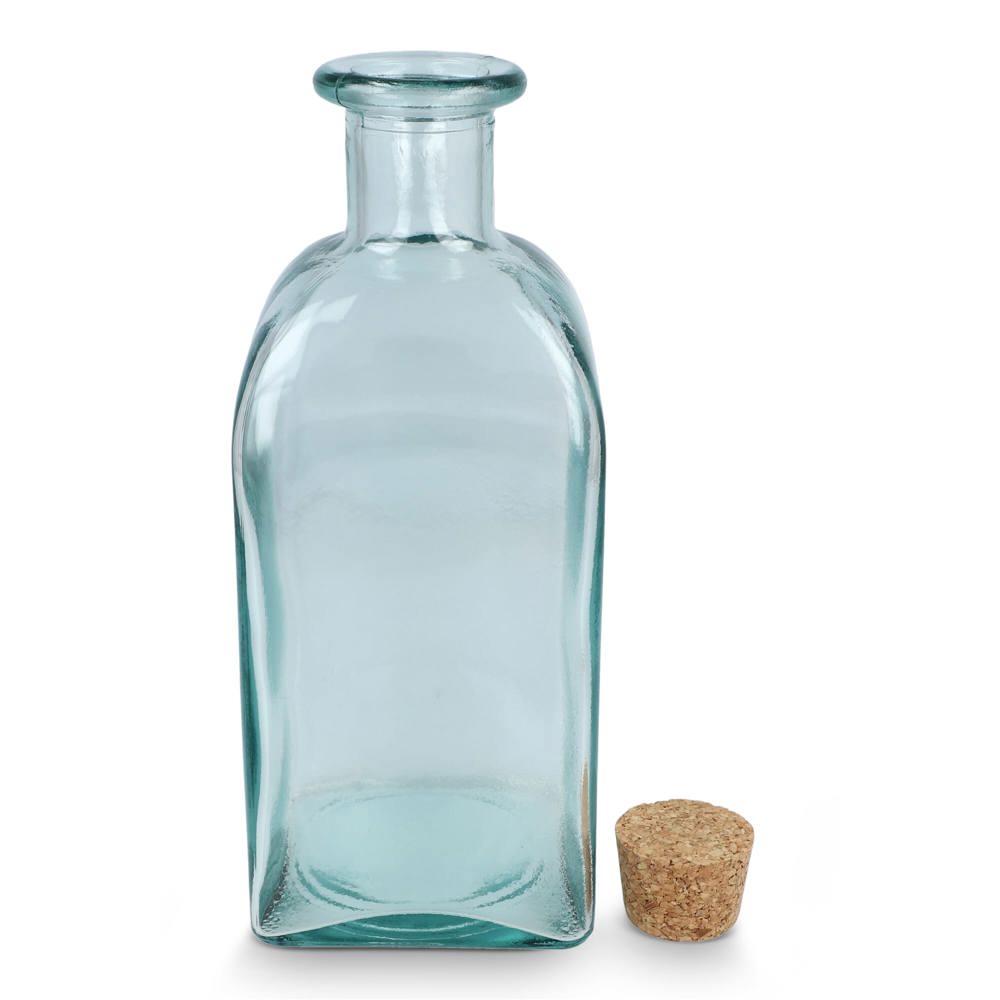 InSideOut Vierkante Gerecycled glas Waterfles ReuuZ met kurkstop 1L