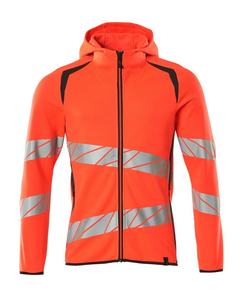 Capuchontrui met rits - hi-vis rood/donkerantraciet
