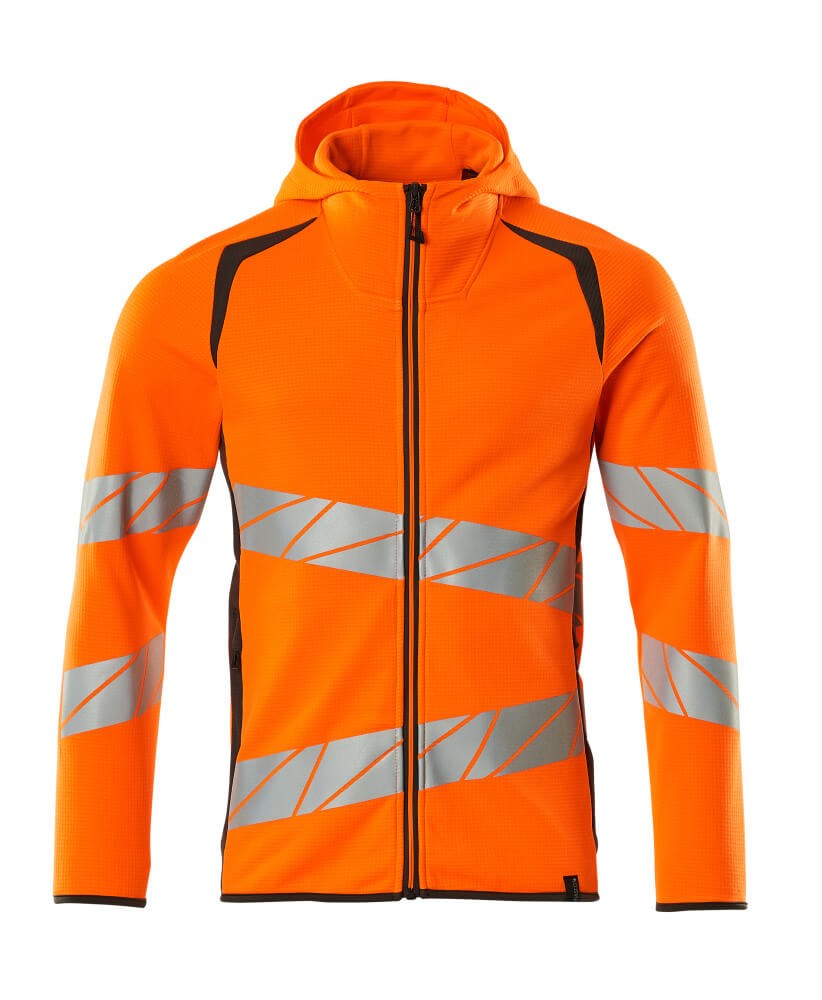Capuchontrui met rits - hi-vis oranje/donkerantraciet