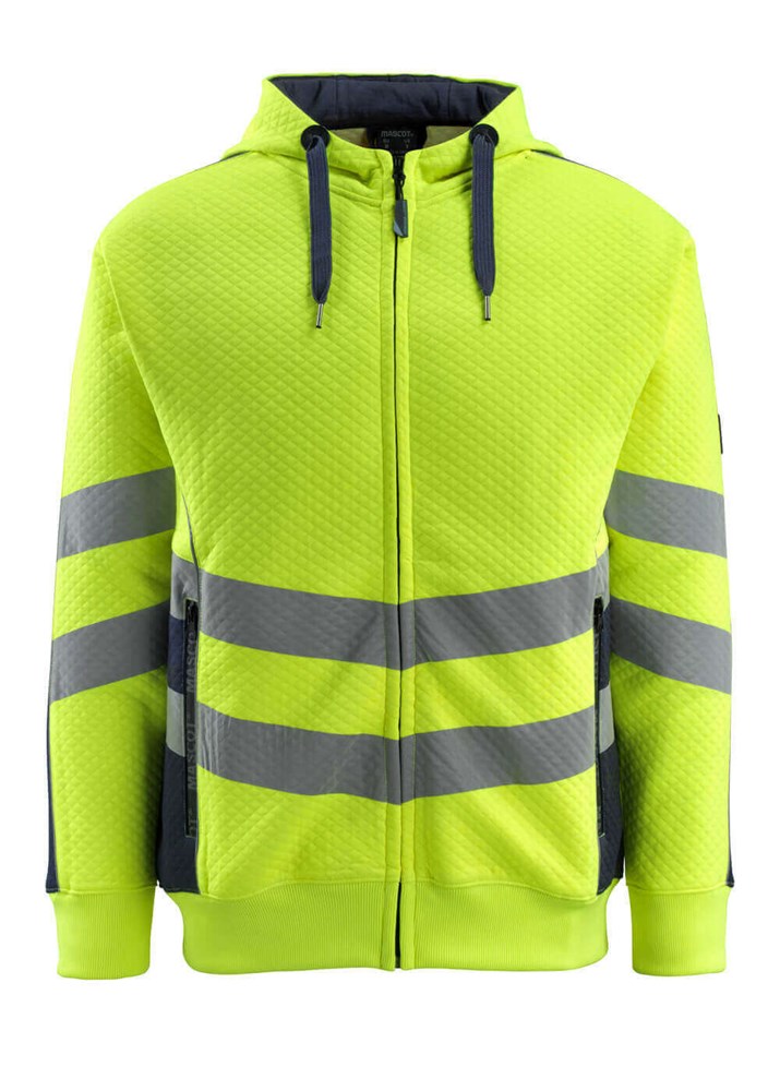 Capuchontrui met rits - hi-vis geel/donkermarine