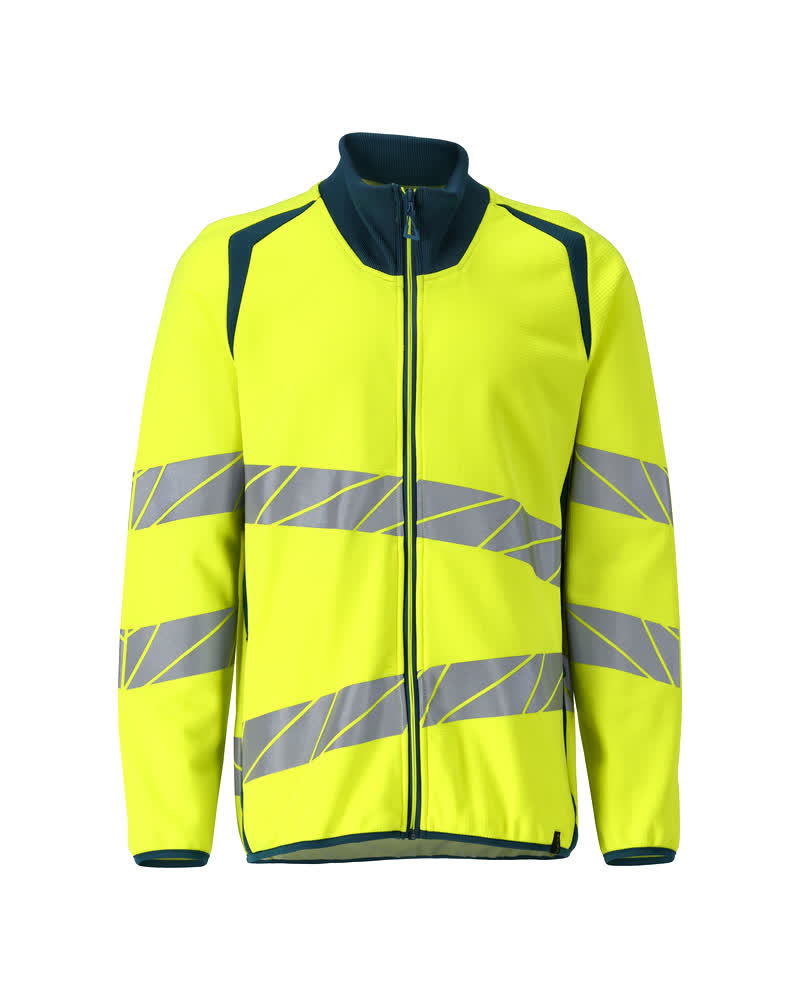 Sweatshirt met rits - hi-vis geel/donkerpetrol