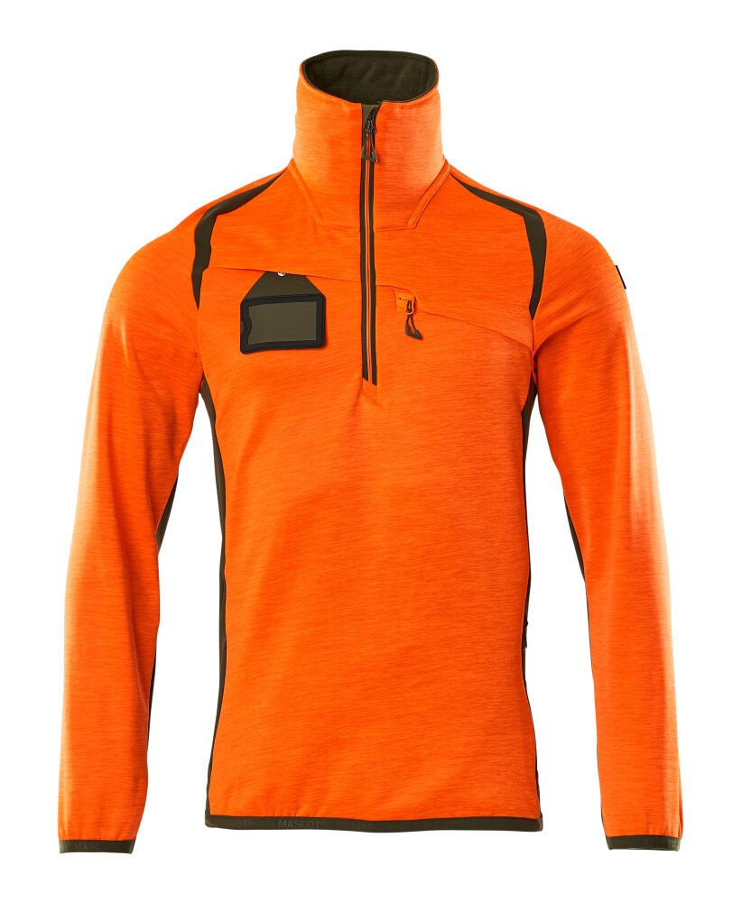 Fleecetrui met korte rits - hi-vis oranje/mosgroen